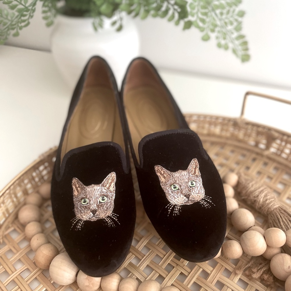 Journey West Women's Velvet Loafer Flat  Embroidery Smoking  Shoes Size 7M